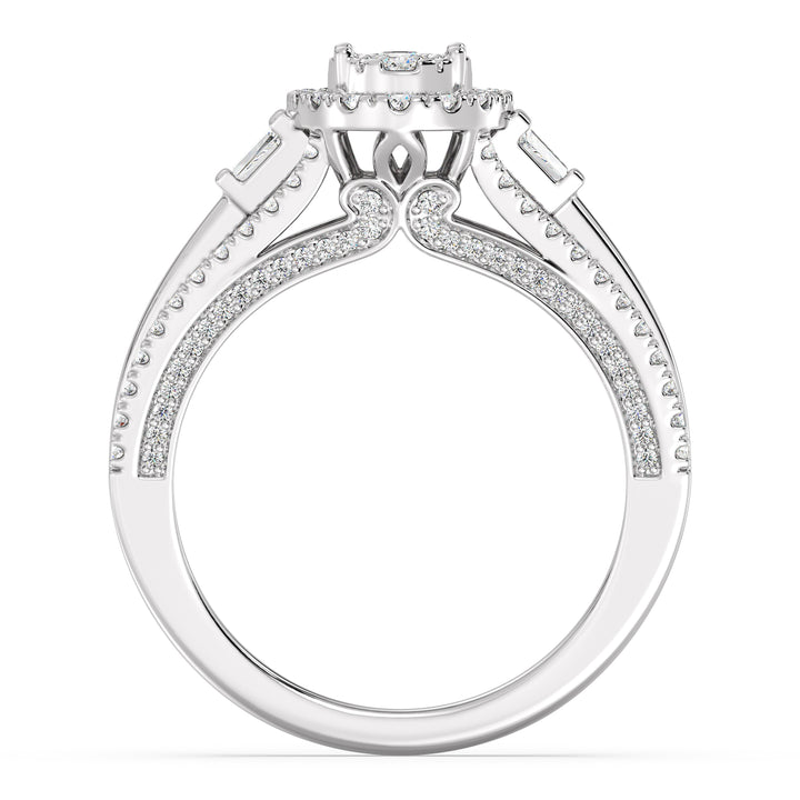 Oval halo split shank engagement ring with 1.29CTTW EF-VS lab-grown diamonds, set in 18K white gold