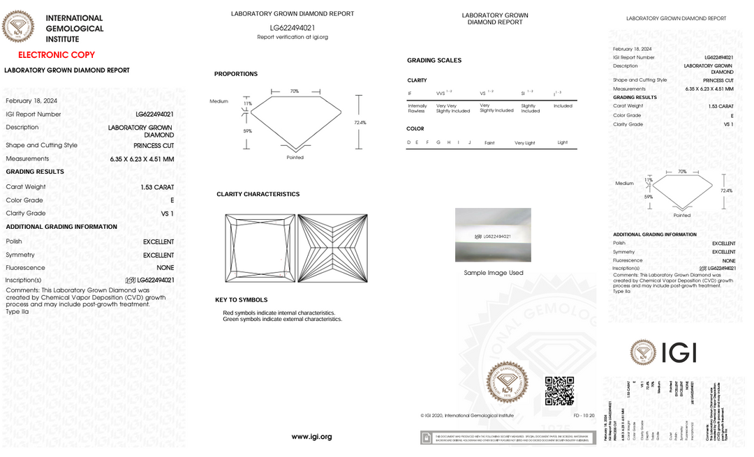 1.53 Carat Princess Lab Grown Diamond, VS1/E