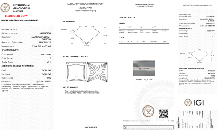 1.04 CT E RENK VS2 PRINCESS CUT LAB GÜNLÜK Pırlanta - IGI Sertifikalı