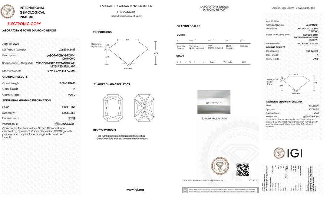 2.68 CT D צבע VVS2 CREANIAN CUT CUT Diamond Diamond - IGI מוסמך