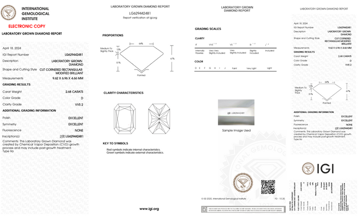 2.68 CT D צבע VVS2 CREANIAN CUT CUT Diamond Diamond - IGI מוסמך