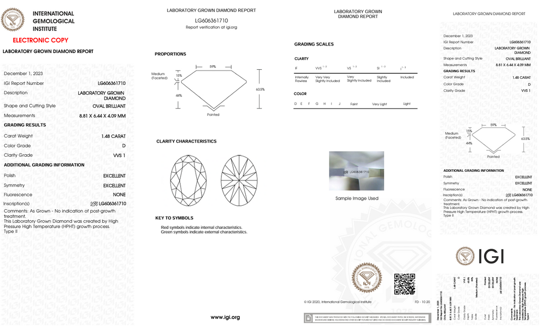 1,48 CT D Колір VVS1 Oval Cut Lab -вирощений алмаз - сертифікований IGI