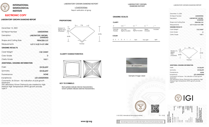1,52 CT D Color VVS1 Принцеса вирізав лабораторний діамант - сертифікований IGI