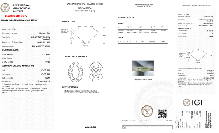 1.05 ct e color VVS2 Oval Cut Bact -bold -busted - IGI معتمد