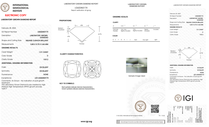 1.01 CT D kleur vvs2 kussen gesneden lab gekweekte diamant - IgI -gecertificeerd