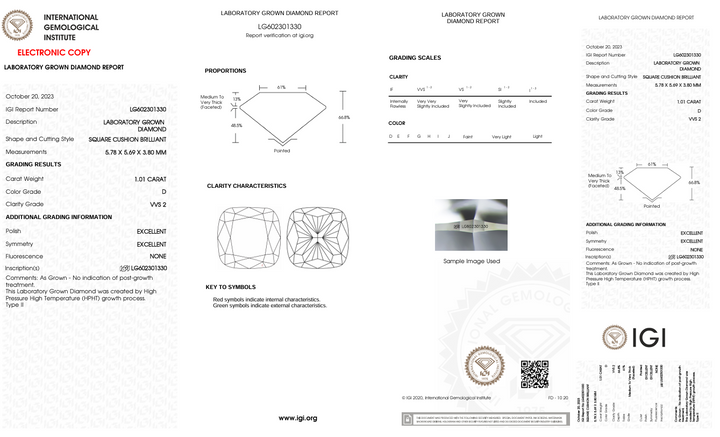 1.01 CT D kleur vvs2 kussen gesneden lab gekweekte diamant - IgI -gecertificeerd