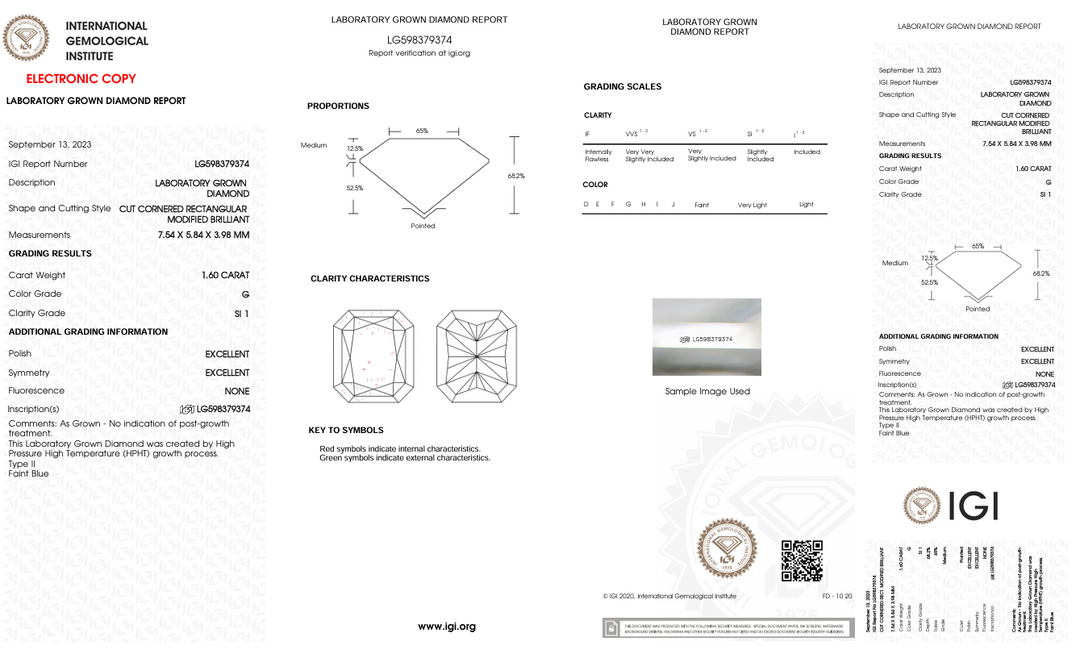 1.6 CT G COLE SI1 Radiant Cut Diamond -Bulding -Lab - IGI معتمد