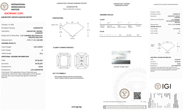 3.02 CT H COLOR VS2 CREANIAN CUT CUT DIAMOND DIAMOND - IGI Certified