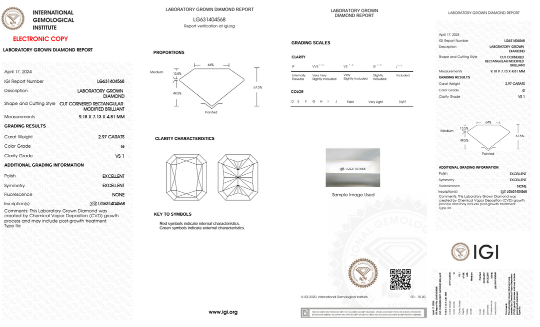 2.97 CT G COLOR VS1 CREANIAN CUT CUT DIAMONDOLE BROUNDON - IGI Certified