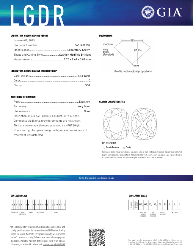 1,41 CT D Color VS1 довгий подушка вирізаний лабораторією Diamond - GIA Сертифікований