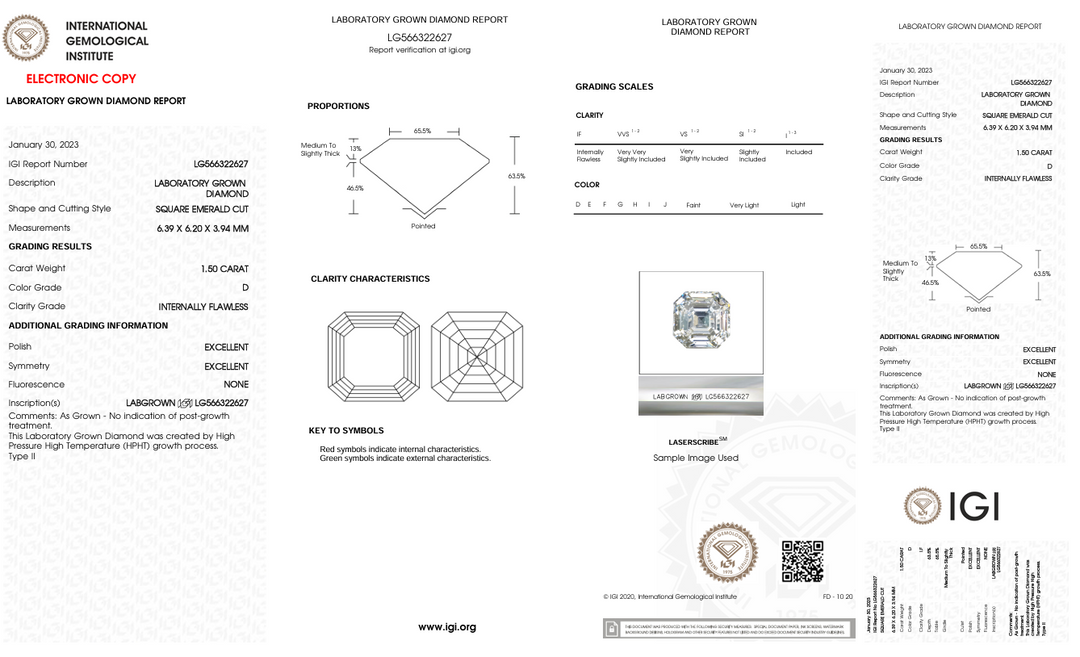 1.5 CT D צבע אם ריבוע אמרלד חתוך יהלום מעבדה - מוסמך IGI