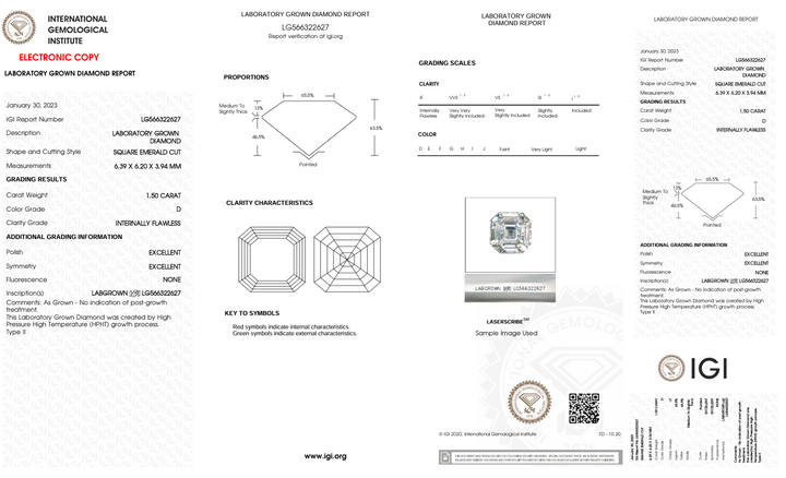 1.5 CT D צבע אם ריבוע אמרלד חתוך יהלום מעבדה - מוסמך IGI