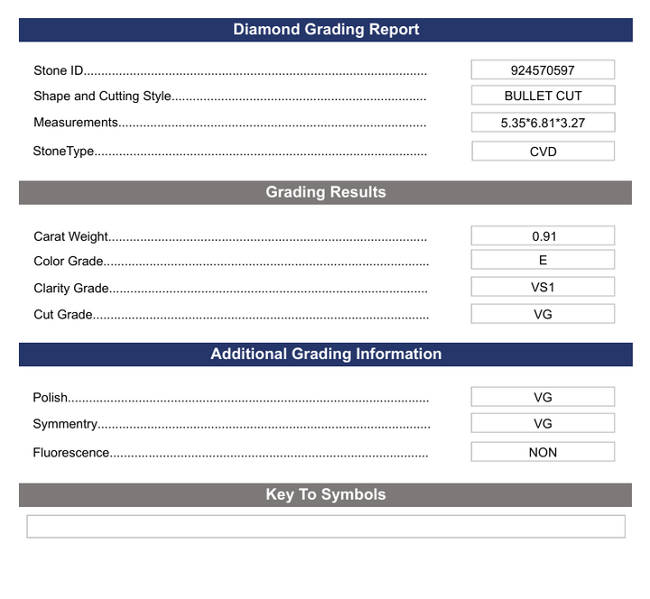 0,91 ct E -Farbe VS1 Bullet Cut Cut Cut Labor DIAMONT - Variation zertifiziert