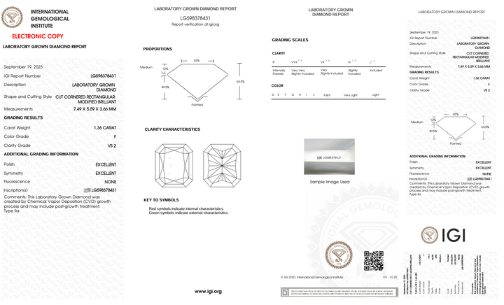 1.36 CT F COLOR VS2 CREANIAN CUT CUT DIAMONDOW LABROUN - IGI Certified