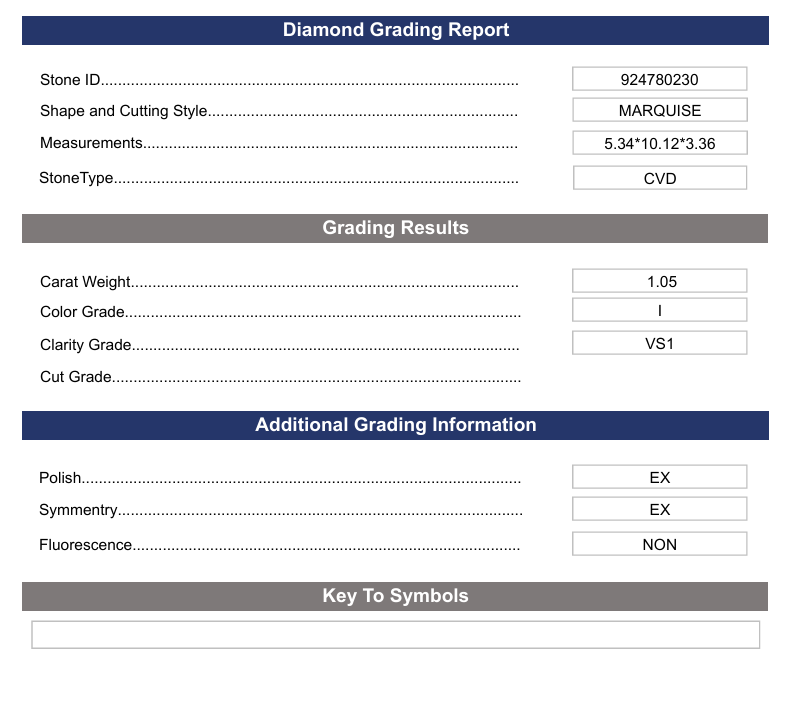 1,05 CT I Color VS1 Marquise Cut Lab-UpRown Diamond - Variation Certified