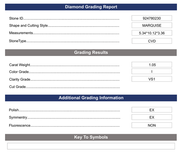 1,05 CT I Color VS1 Marquise Cut Lab-UpRown Diamond - Variation Certified