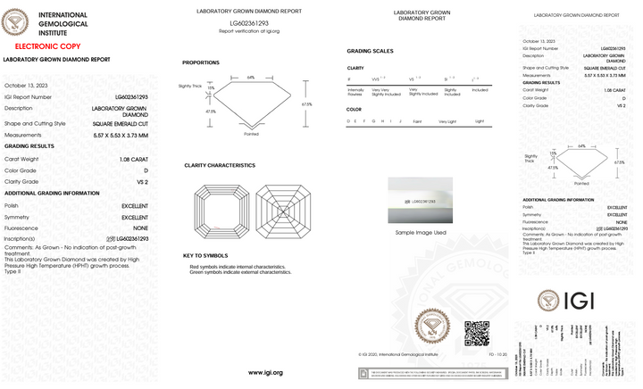 1,08 ct d kleur vs2 vierkant smaragd gesneden lab gekweekte diamant - IgI -gecertificeerd