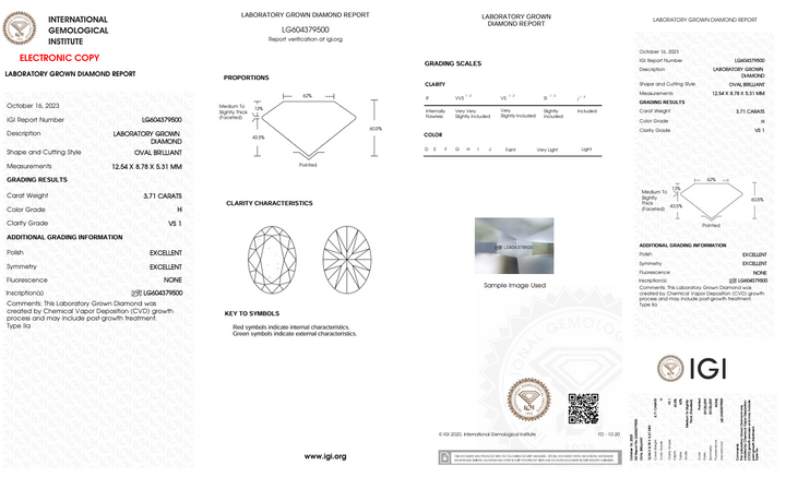 3.71 CT H Color VS1 Oval Cut Marmond -Bulding Diamond - IGI معتمد