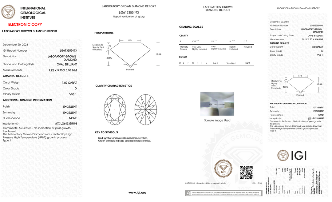 1,02 CT D Color VVS1 Oval Cut Lab -вирощений алмаз - сертифікований IGI