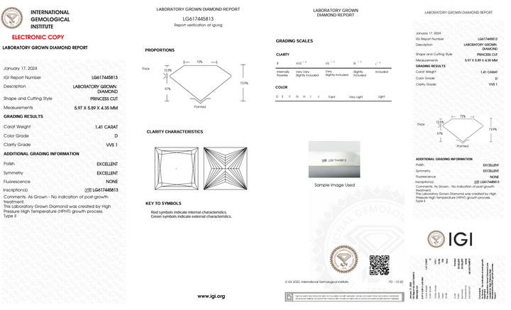 1,41 CT D Color VVS1 Принцеса вирізаний лабораторією Діамант - сертифікат IGI
