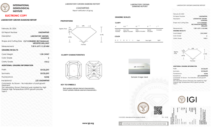 1.09 CT D צבע VVS2 RADIANT CUT CUT Diamond Diamond - IGI מוסמך