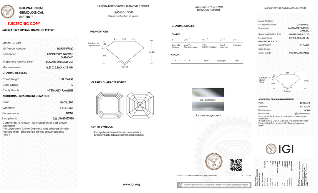 1,51 ct d kleur als vierkante smaragd gesneden lab gekweekte diamant - IgI -gecertificeerd