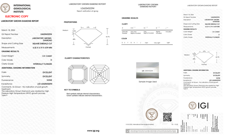 1,51 CT D Колір, якщо квадратний смарагдовий вирізаний лабораторний діамант - сертифікований IGI