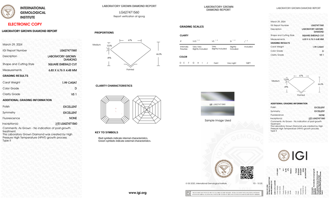 1,99 ct d kleur vs1 vierkant smaragd gesneden lab gekweekte diamant - IgI -gecertificeerd