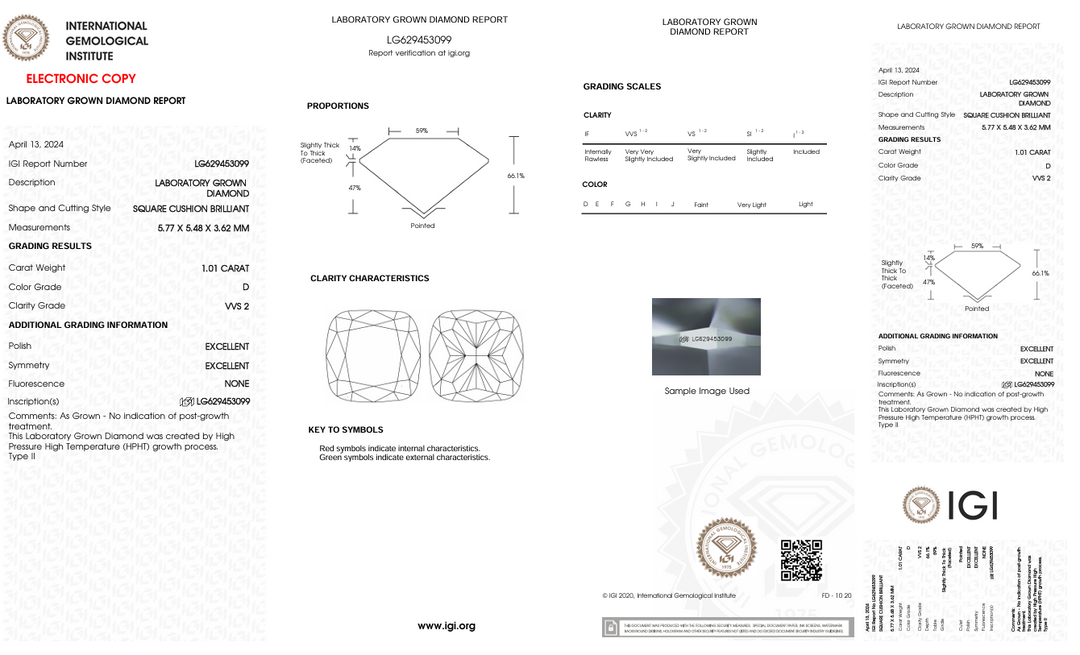 1.01 CT D kleur vvs2 kussen gesneden lab gekweekte diamant - IgI -gecertificeerd