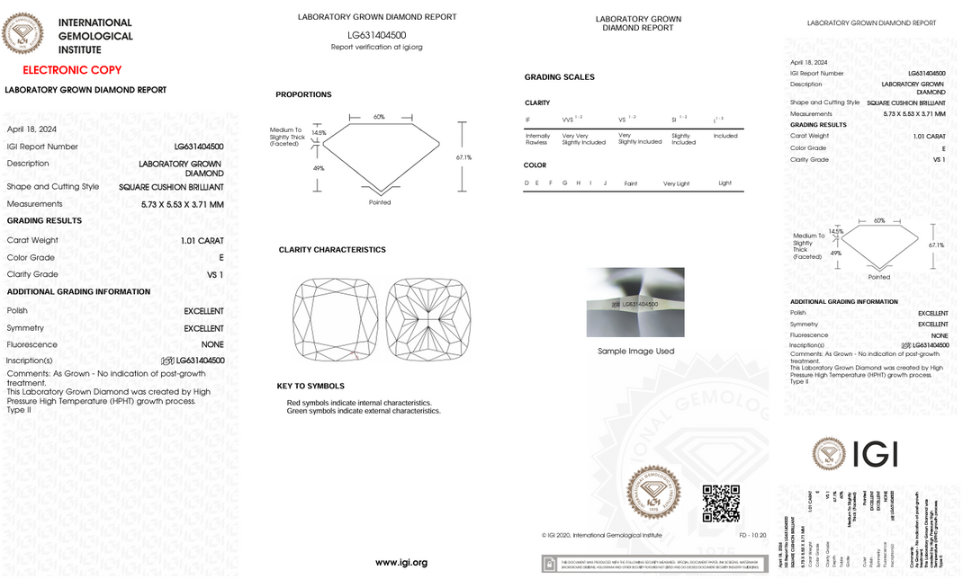 1,01 ct e Farbe VS1 Kissen geschnittene Diamant -IGI