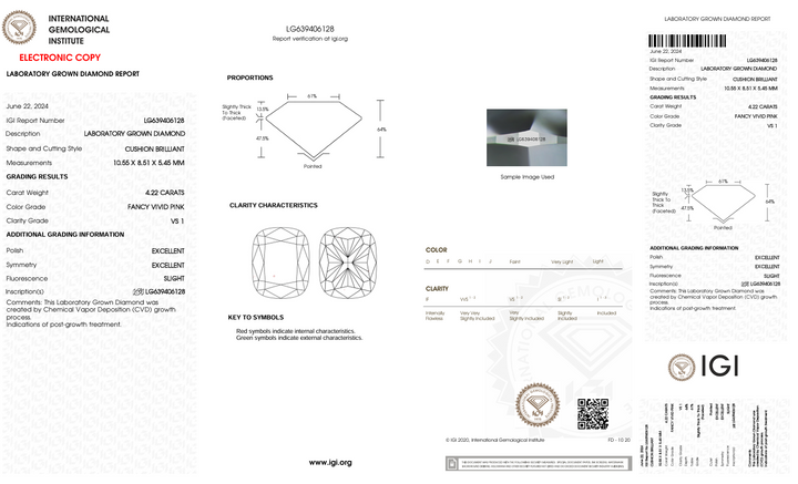 4.22 CT Fancy Fancy Pink Color VS1 Long Cushion Cut Cut Barged -Growning - IGI معتمد