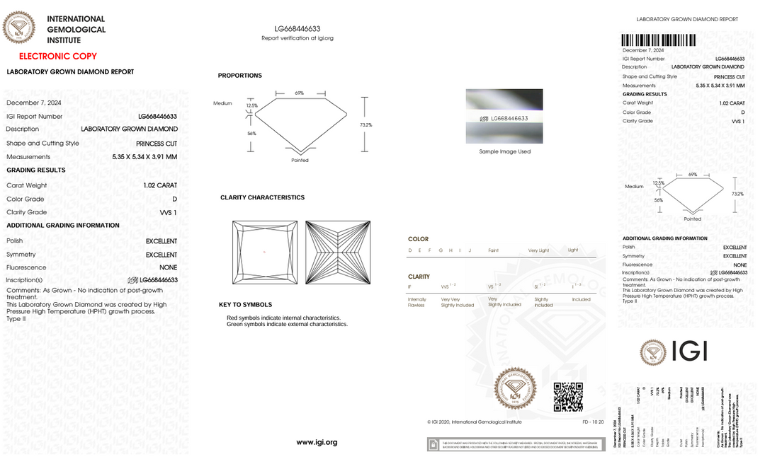 1.02 CT D RENK VVS1 PRINCESS CUT LAB GÜNLÜK Pırlanta - IGI Sertifikalı