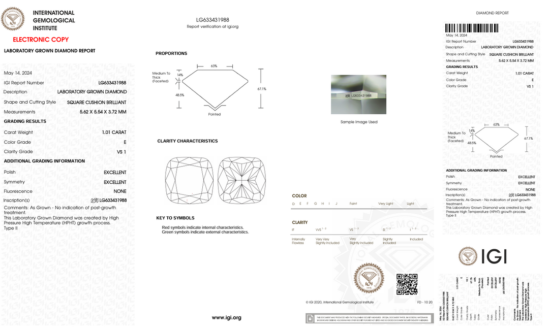 1,01 ct e Farbe VS1 Kissen geschnittene Diamant -IGI