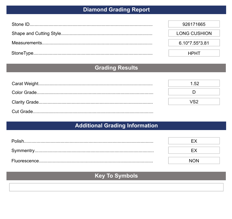 1.52 CT D Color VS2 Long Cushion Cut Lab-Group Diamond - تم اعتماد الاختلاف