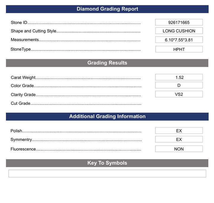 1.52 CT D Color VS2 Long Cushion Cut Lab-Group Diamond - تم اعتماد الاختلاف