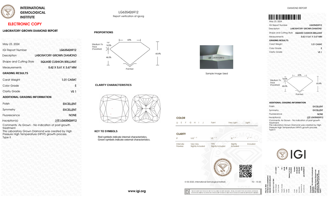 1,01 ct e Farbe VS1 Kissen geschnittene Diamant -IGI