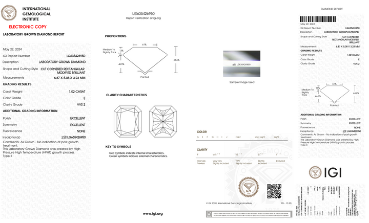 1.02 CT E צבע VVS2 CREANIAN CUT CUT Diamond Diamond - IGI Certified