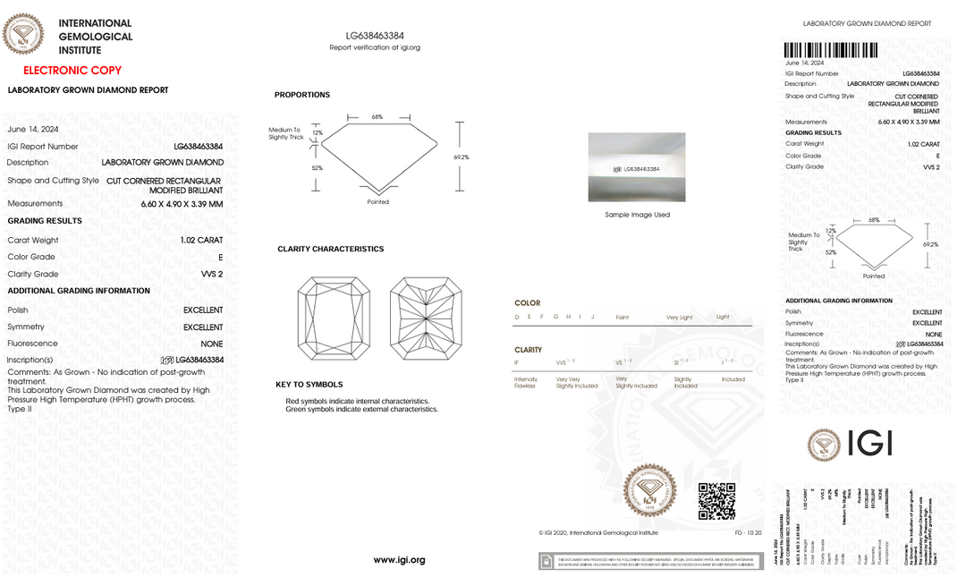 1.02 CT E צבע VVS2 CREANIAN CUT CUT Diamond Diamond - IGI Certified