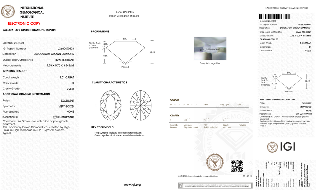 1,01 ct D color VVS2 Diamond Cut -Lab Cut - Certificat IGI