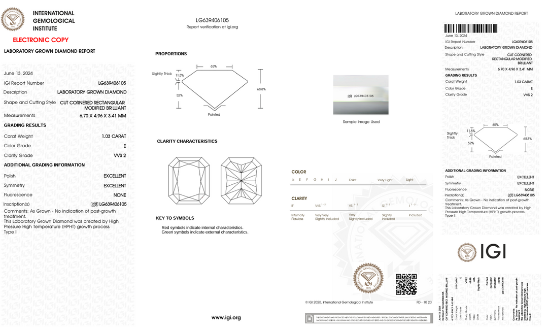 1,03 ct e color vvs2 adyiant Cut Lab -вирощений алмаз - сертифікат IGI