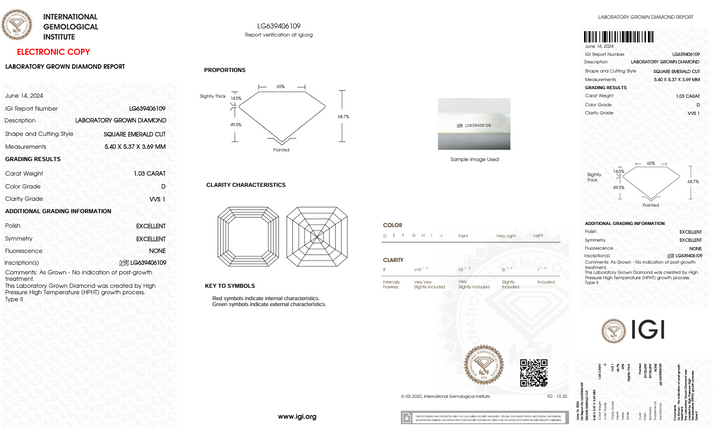 1.03 CT D COLOR VVS1 Square Emerald Cut Cut -bold -busted - IGI معتمد