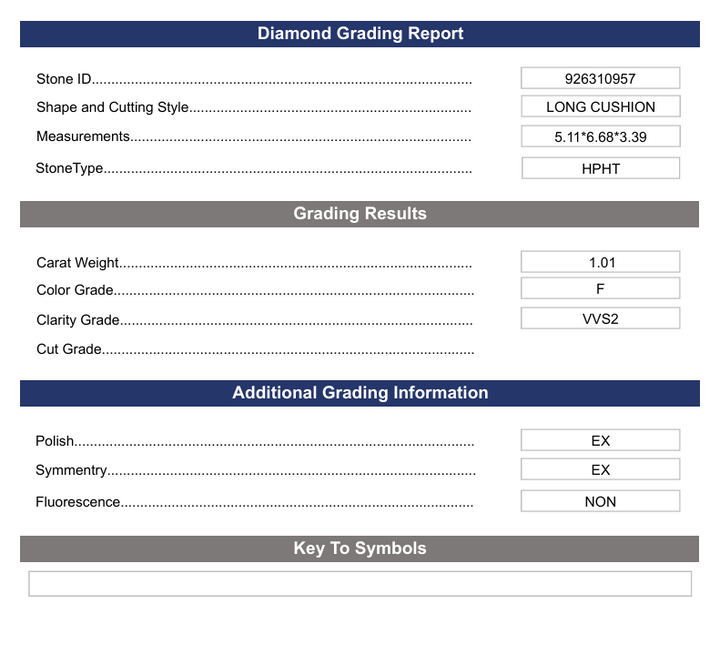 1.01 CT F COLOR VVS2 Long Cushion Cut Cut -bold -bold -bold - Variation Certified