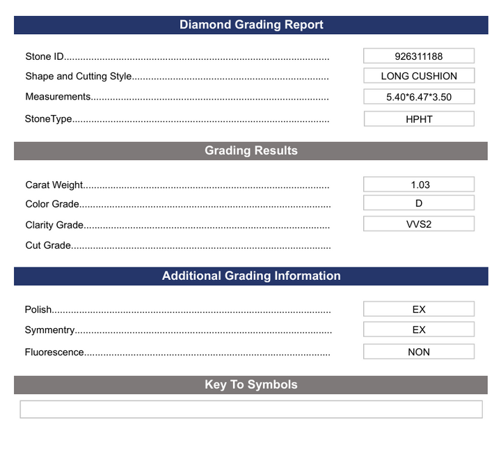 1.03 CT D COLOR VVS2 Long Cushion Cut Cut -bold -bold -bashed - Variation Certified