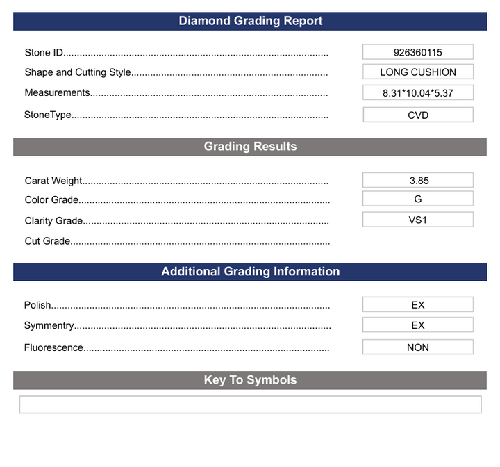 3.85 CT G Color VS1 Long Cushion Cut Cut -bold -bold -busted - Variation Certified