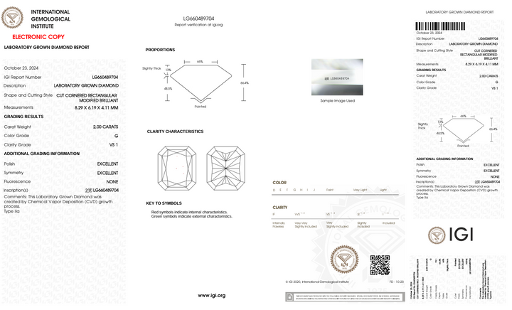 2.0 CT G צבע VS1 CREANIAN CUT CUT DIAMONDOL DIAMOND - IGI Certified