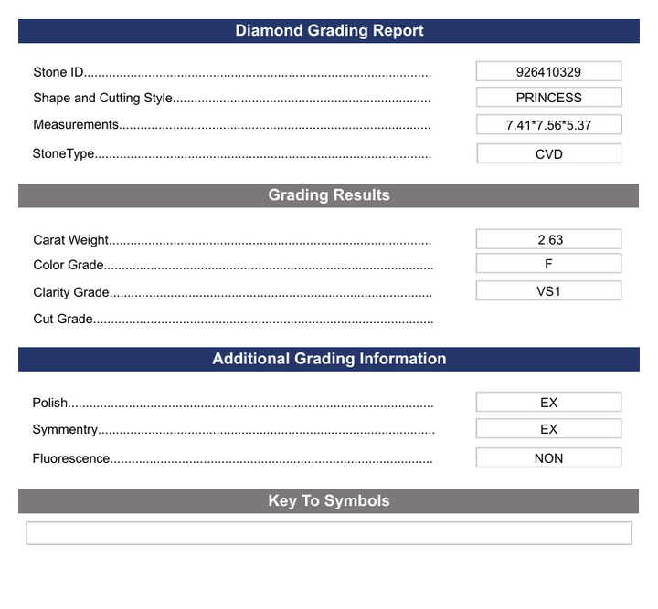 2,63 CT F Color VS1 Princess Cut Cut Lab -Laber Diamond - Varition Certified