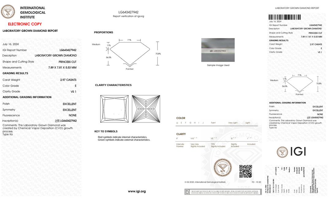 2.97 CT E RENK VS1 PRINCESS CUT LAB GÜNLÜK Pırlanta - IGI Sertifikalı