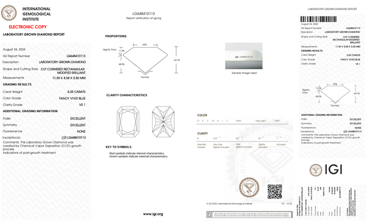 5.05 CT מפואר כחול בצבע כחול VS1 CREANIANC CUT DIAMONDED LABROUN LAB - IGI Certified