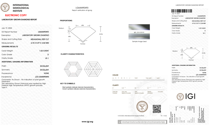 1,02 ct d Farbe VS1 Hexagonal Cut Labor DIAMONT - IGI Zertifiziert