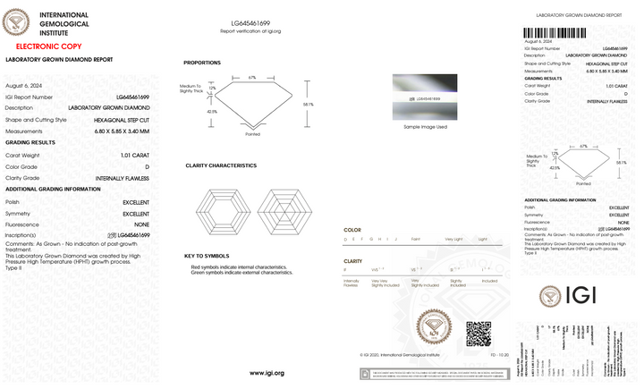 1,01 ct D -Farbe Wenn hexagonal geschnittenes Diamant - IGI -zertifiziert